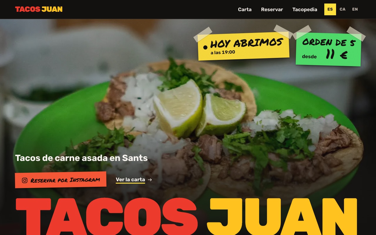 Portada de la web de Tacos Juan